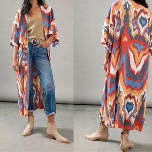 Bel Kazan Anthropologie Kaftan Coverup Duster Kyra Kimono boho  artsy one size